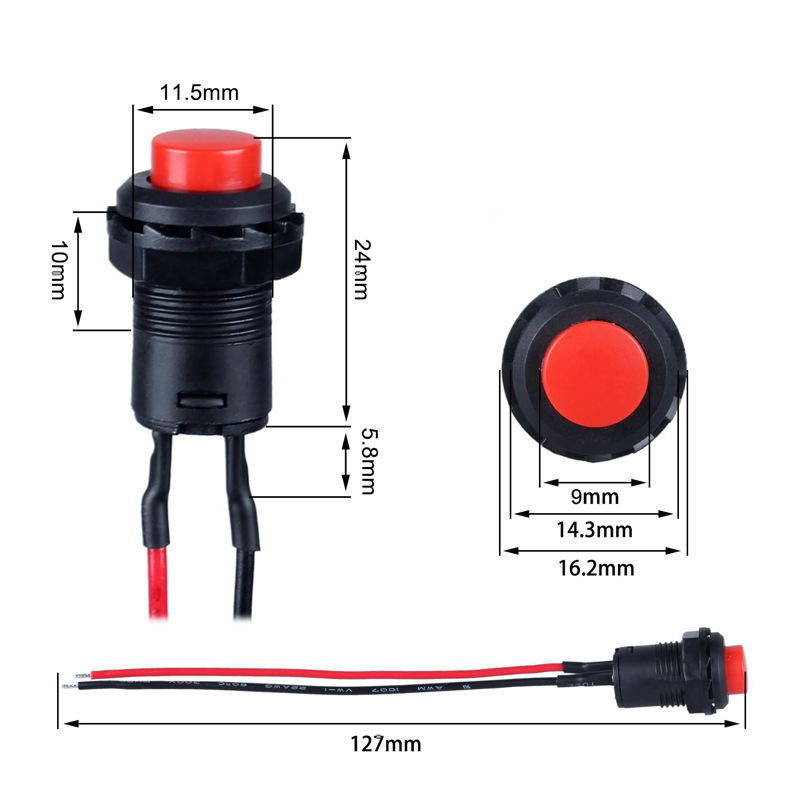 Wintai-Tech κουμπί πιέσης κέρας διακόπτης 12v κουμπί πιέσης διακόπτης εκκίνησης 12mm στιγμιαίο κουμπί πιέσης Διακόπτης με συναρμολόγηση καλωδίου
