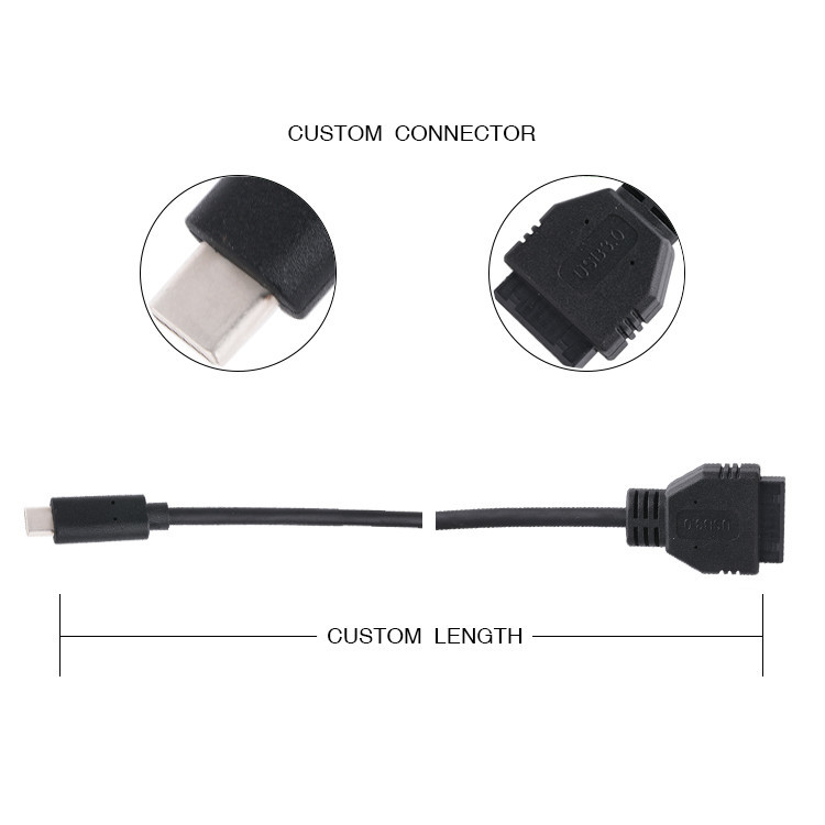 20P Γυναικεία USB 3.0 Τύπου-C σε καλώδιο προσαρμογέα IDC Εσωτερικός αντίσταση Μαύρο καλώδιο PVC OEM ODM