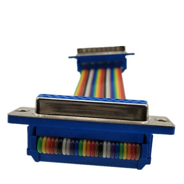 25 πινές Χρυσό επιχρισμένο D-Sub συνδετήρα με προσαρμοσμένο μήκος επίπεδο καλώδιο κορδέλας και IDC συνδετήρα Crimp