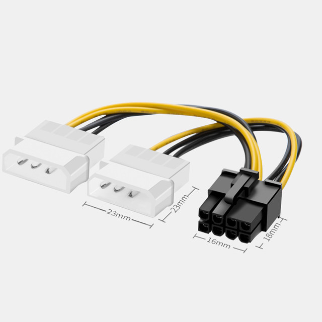 Διπλή 4 καρφίτσα Molex στο καλώδιο τροφοδοσίας Pcie 8 καρφιτσών για την τηλεοπτική κάρτα γραφικών