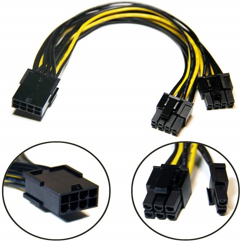 Θηλυκό Pcie 8pin σε διπλό PciE 6 αρσενικό καλώδιο 18awg 20cm μετατροπέων δύναμης θραυστών VGA 2pin για την τηλεοπτική κάρτα Gpu γραφικής παράστασης