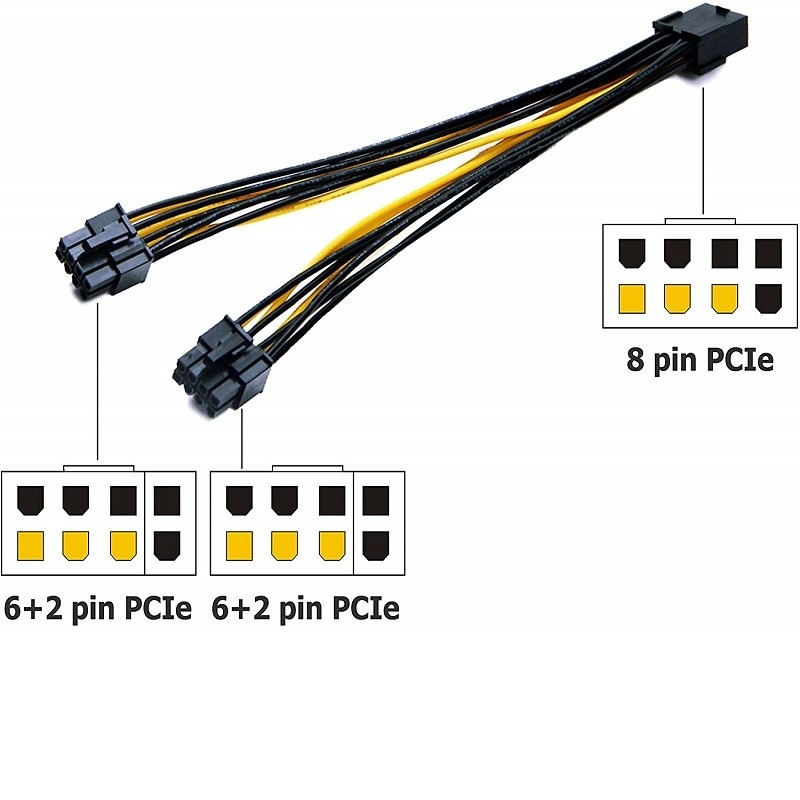 Θηλυκό Pcie 8pin σε διπλό PciE 6 αρσενικό καλώδιο 18awg 20cm μετατροπέων δύναμης θραυστών VGA 2pin για την τηλεοπτική κάρτα Gpu γραφικής παράστασης